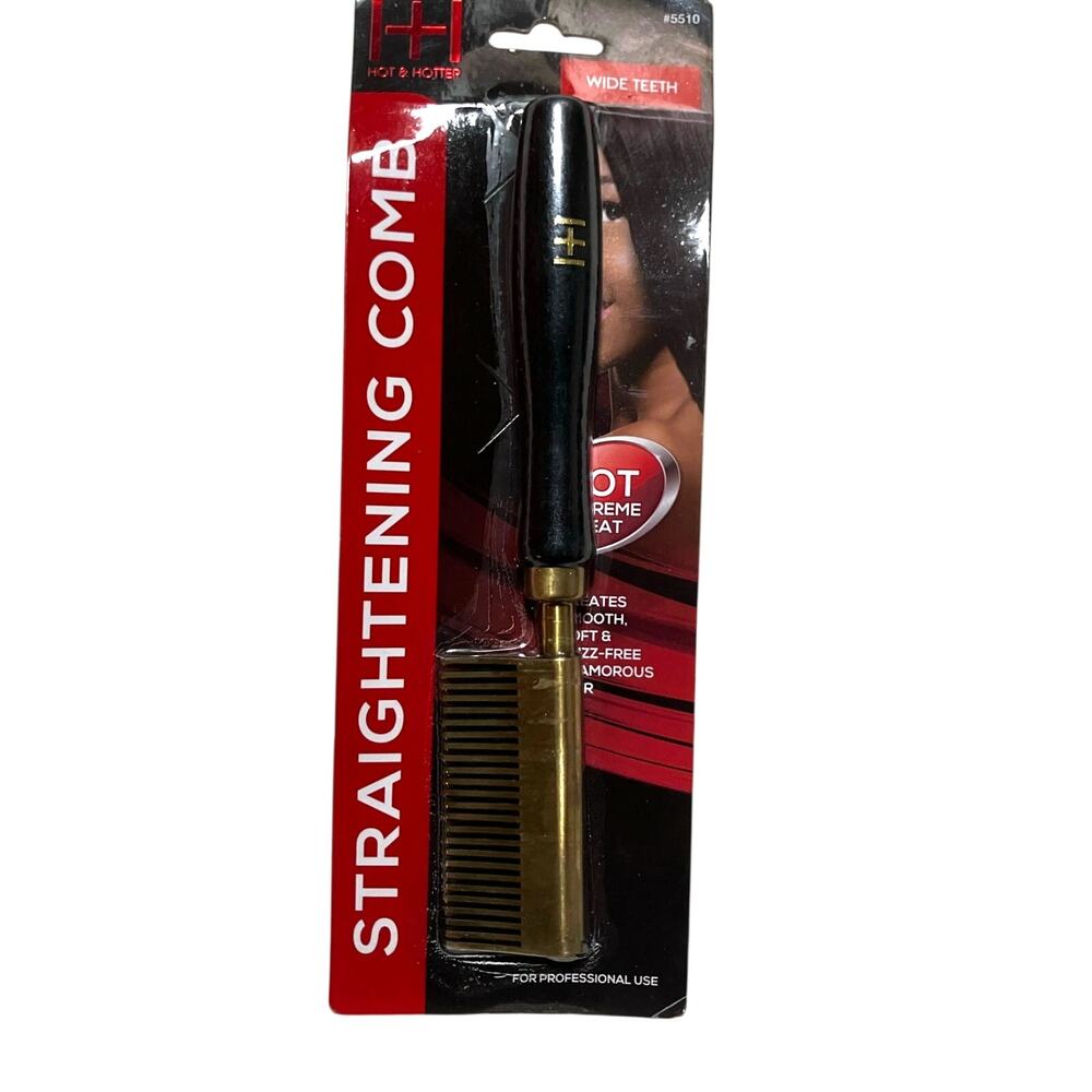 H&H Medium Wide Teeth Electrical Straightening Comb Black/Gold #5534 Hot & Hotte